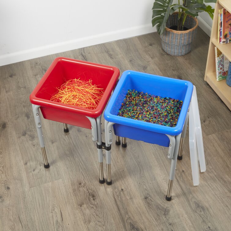 ECR4Kids 2-Station Sand and Water Adjustable Play Table, Sensory Bins,  Blue/Red